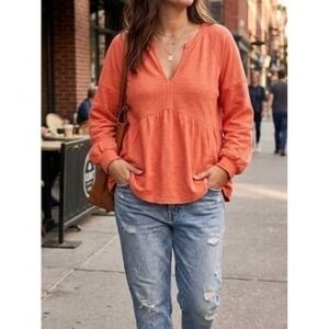 Pilcro Anthropologie Top Size Small 100% Cotton Orange Oversized Relaxed Fit